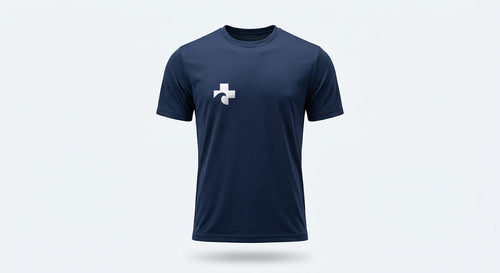 Navy Beach Recovery athletic tee, front view, with the Cross reversed to white at the right chest.