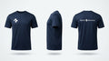 Navy Beach Recovery athletic tee shown front, back and side: the Cross reversed to white at the right chest, the full Beach Recovery signature across the back.